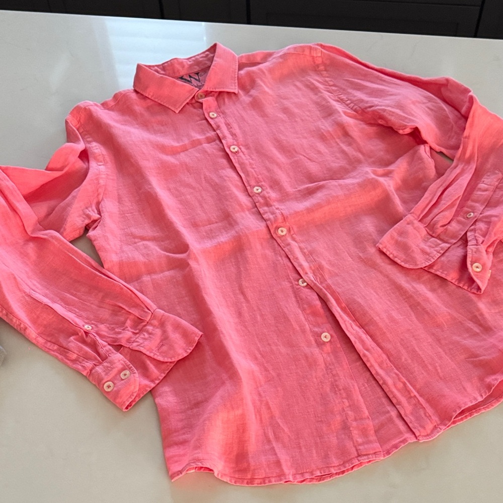 WOLCOTT Brand Casual Pink Button-Down Linen Shirt Large excellent condition
